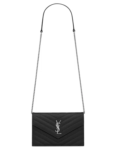 Saint Laurent Pochette "envelope" Con Catena Cassandre In Black