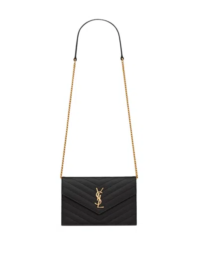 Saint Laurent Cassandre Chain Envelope Clutch In Grain De Poudre Leather In Pattern