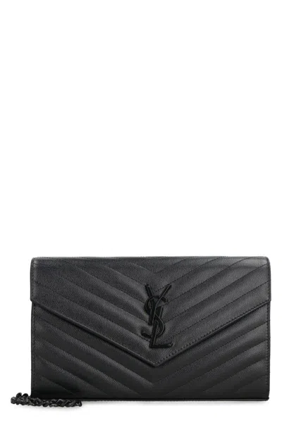 Saint Laurent Poudre Grain Monogram Shoulder Bag In Black