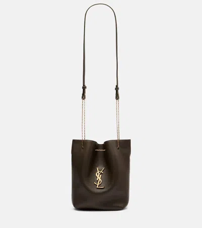 Saint Laurent Pochon Cassandre Leather Bucket Bag In Brown
