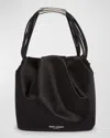 Saint Laurent Pochon Mini Top-handle Bag In Satin Silk In Nero