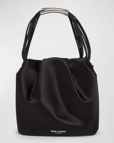 Saint Laurent Pochon Mini Top-handle Bag In Satin Silk In Nero