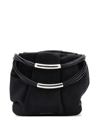 Pre-owned Saint Laurent Pochon Top Handle Bag Satin Mini Satchel In Black