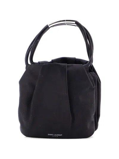 Pre-owned Saint Laurent Pochon Top Handle Bag Satin Mini Satchel In Black