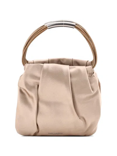 Pre-owned Saint Laurent Pochon Top Handle Bag Satin Mini Satchel In Neutral