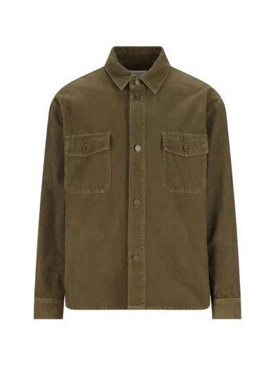 Saint Laurent Pocket Corduroy Shirt In Green