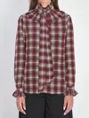 Saint Laurent Poet Blouse In Plaid Silk In Burgundy