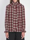 Saint Laurent Poet Blouse In Plaid Silk