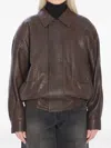 Saint Laurent Pointed-collar Balloon-seelves Lambskin Jacket In Brown