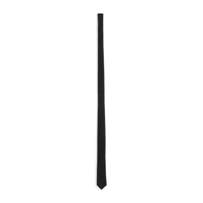 Saint Laurent Pointed Tip Silk Tie With Subtle Texture In Black