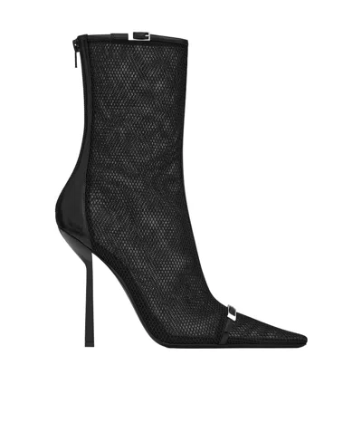 Saint Laurent Pointed-toe Mesh Boots In Black