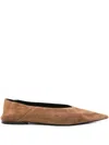 Saint Laurent Pointed-toe Suede Ballet Flats In Brown