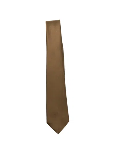 Saint Laurent Pointed-tip Tie In Brown