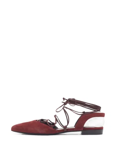 Pre-owned Saint Laurent Pointed-toe Ankle-wrap Ballet Flats In Red