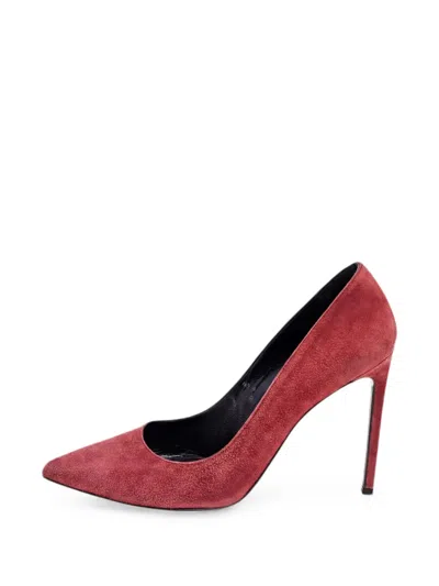 Pre-owned Saint Laurent Pointed-toe Suede Pumps In Red