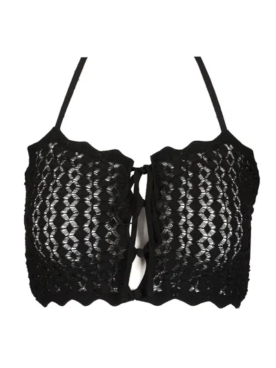 Saint Laurent Pointelle Knit Top Tops Black