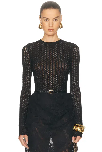 Saint Laurent Pointelle Long Sleeve Top In Noir