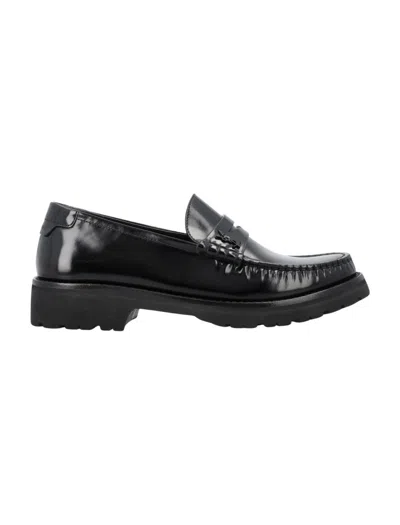 Saint Laurent Polished Calf Leather Penny Loafers In Black