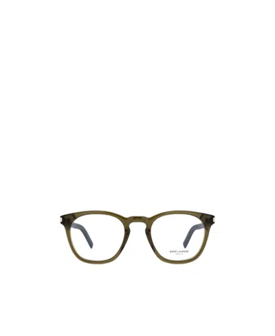 Saint Laurent Polished-effect Round-frame Glasses In Green