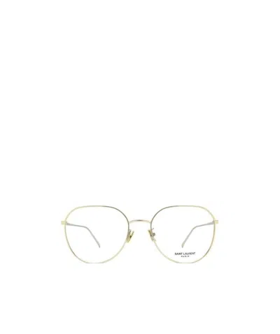 Saint Laurent Polished-effect Round-frame Glasses In Nude