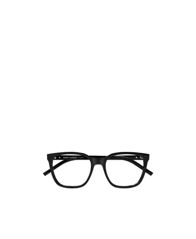 Saint Laurent Polished-effect Square-frame Glasses In Black
