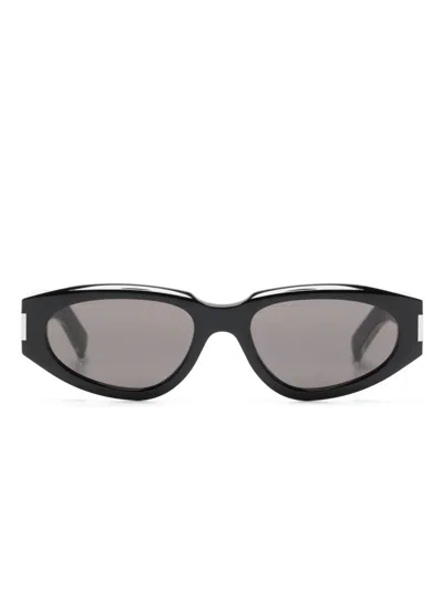 Saint Laurent Polished Oval-frame Sunglasses In Black