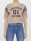 Saint Laurent Slogan-print Cropped T-shirt In Pink