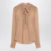 Saint Laurent Beige Polka Dot Blouse In Silk Blend Women In Brown