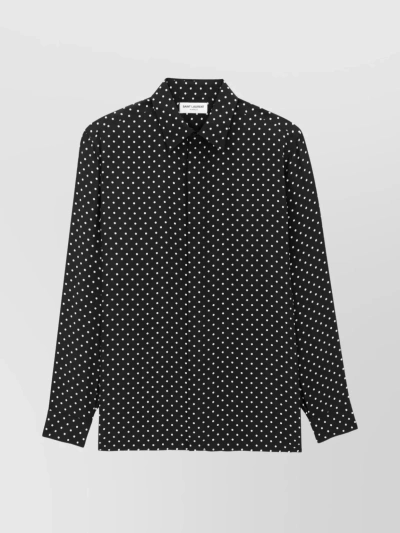 Saint Laurent Polka-dot Silk Shirt In Black