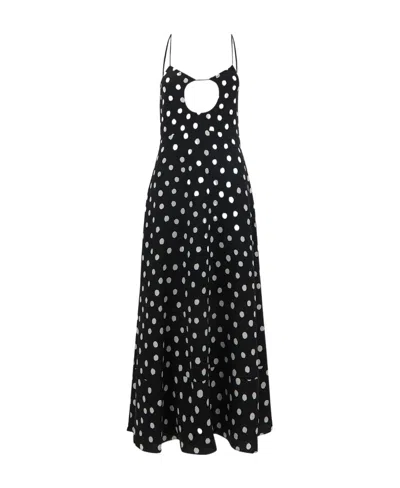Saint Laurent Polka-dot Cut-out Dress In Black