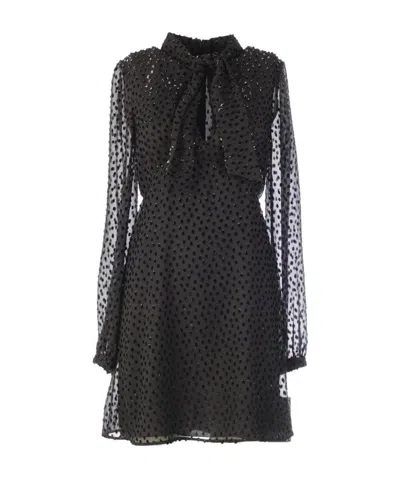 SAINT LAURENT SAINT LAURENT EMBELLISHED SHEER SLEEVES MINI DRESS