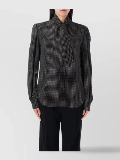 SAINT LAURENT POLKA DOT GATHERED SHOULDER BLOUSE