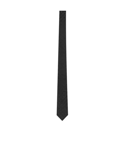 Saint Laurent Polka-dot Jacquard Tie In Black Black
