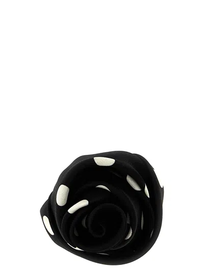 Saint Laurent Circular Polka Dot Rose Brooch In White/black