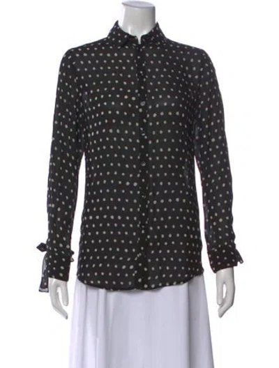 Pre-owned Saint Laurent Polka Dot Print Long Sleeve Blouse In Black