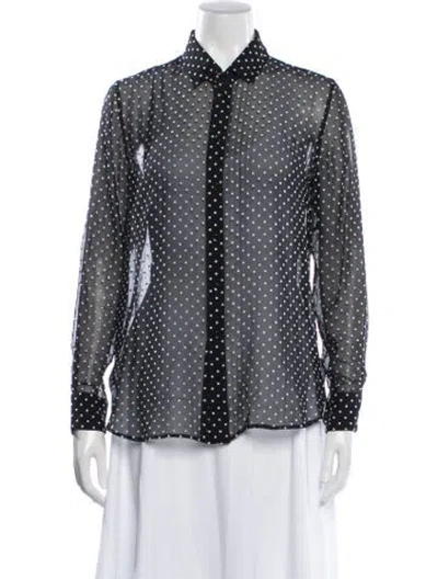 Pre-owned Saint Laurent Polka Dot Print Long Sleeve Blouse In Black/metallic
