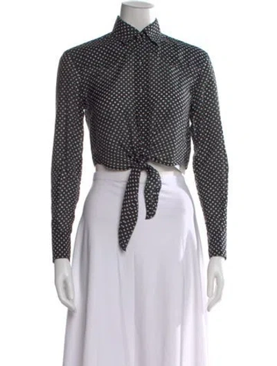 Pre-owned Saint Laurent Polka Dot Print Long Sleeve Crop Top In Black