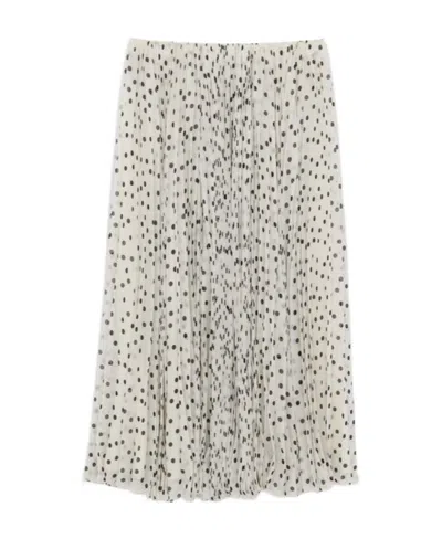Saint Laurent Polka Dot-print Pleated Silk Skirt In White