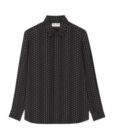 Saint Laurent Polka-dot Print Shirt In Black