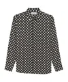Saint Laurent Tonal Pattern Silk Button-up Shirt In Green