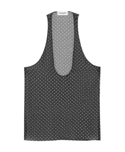 Saint Laurent Polka Dot-print Silk Top In Marron Craie