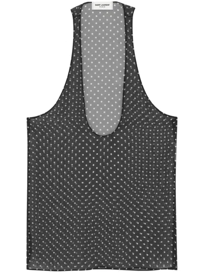 Saint Laurent Polka-dot Silk-mousseline Top In Brown
