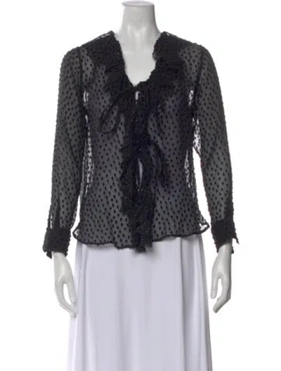 Pre-owned Saint Laurent Polka Dot Print V-neck Blouse In Black