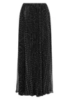 Saint Laurent Long Pleated Skirt In Polka-dot Silk Muslin In Black