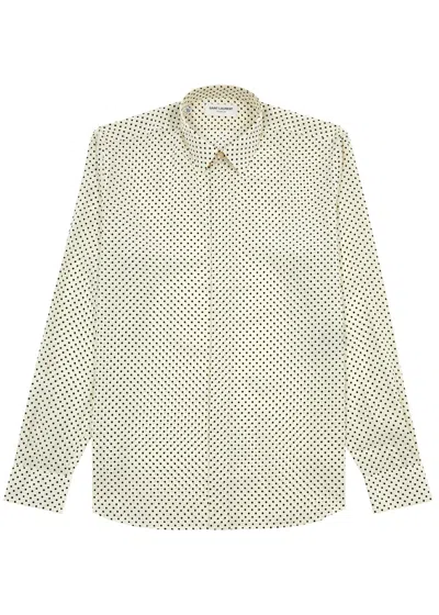 Saint Laurent Polka-dot Printed Silk Shirt In Cream