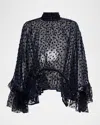 Saint Laurent Polka Dot Sheer High-neck Peplum Blouse In Blue