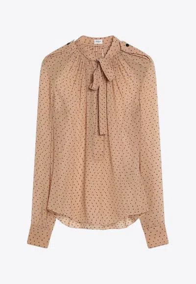 SAINT LAURENT POLKA DOT SILK-BLEND BLOUSE