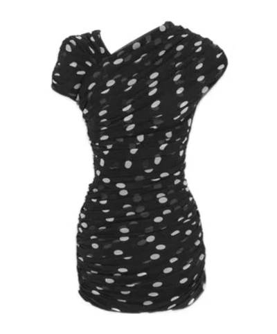 Saint Laurent Asymmetrical Gathered Dress In Black