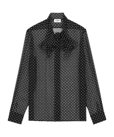 Saint Laurent Polka Dot Silk Muslin Shirt In Black