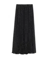Saint Laurent Long Pleated Skirt In Polka-dot Silk Muslin In Black